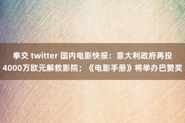 拳交 twitter 国内电影快报：意大利政府再投4000万欧元解救影院；《电影手册》将举办巴赞奖